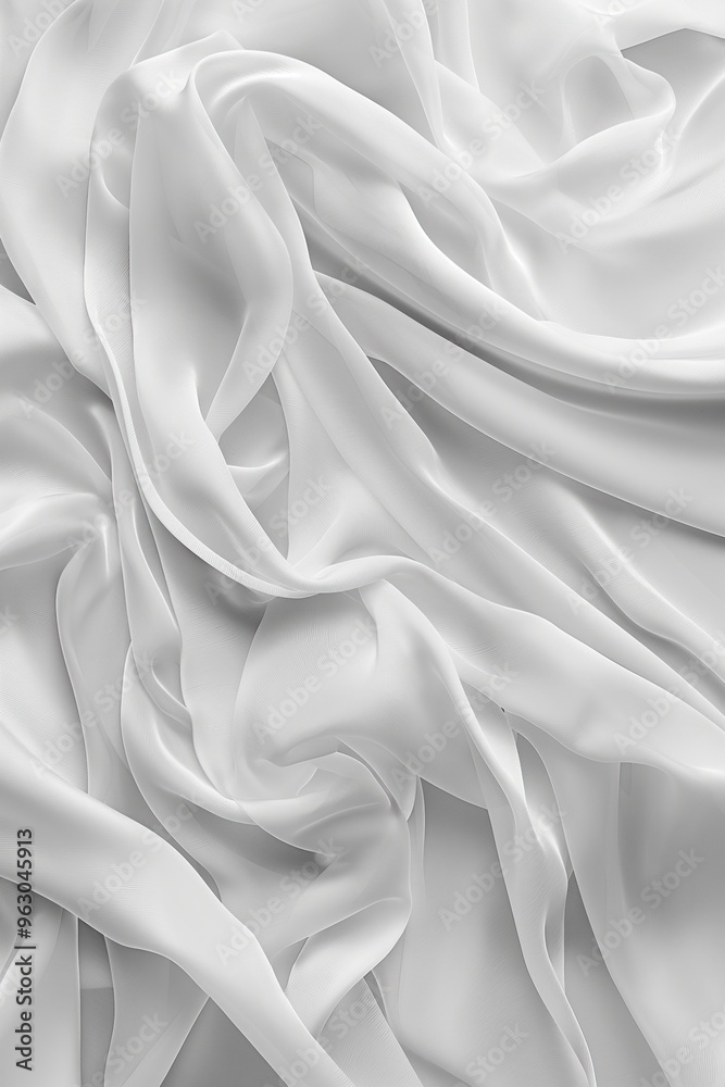 Aufkleber White fabric texture pattern close-up. Soft silk or chiffon material with subtle curls and wrinkles. Blurred background adds depth to image. Fashion design inspiration for clothing textile