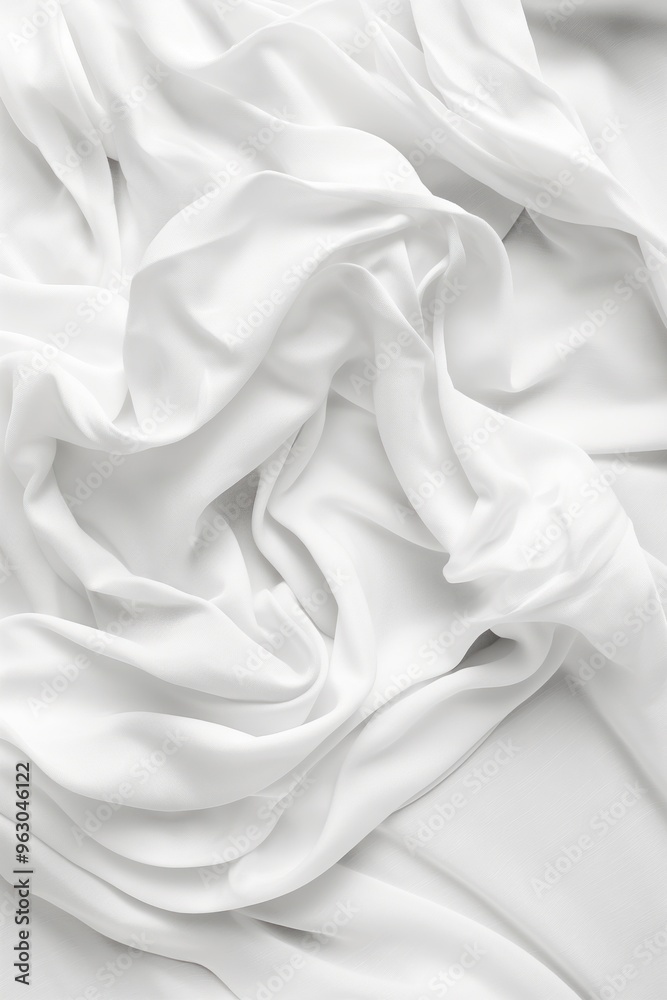 Poster white fabric texture close-up. softly curled sheet or blanket with blurred background. dynamic compo