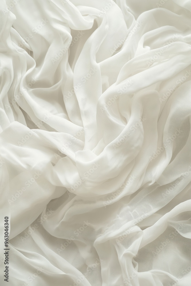 Aufkleber close-up view of white fabric with curled texture. wrinkled fabric adds depth and dimension. blurred