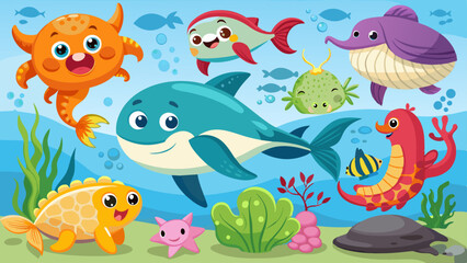 Set of Sea animals cartoon