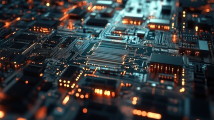 Obraz premium Closeup of a Circuit Board with Orange Lights