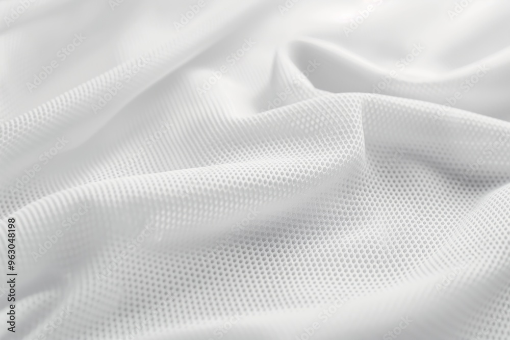 Poster close-up view of white sports fabric with textured pattern. small holes create depth, dimension. blu