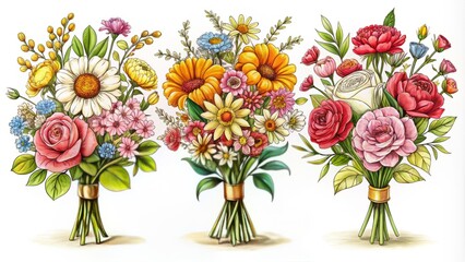 Obraz premium sketchy flower bouquets vector art illustrations