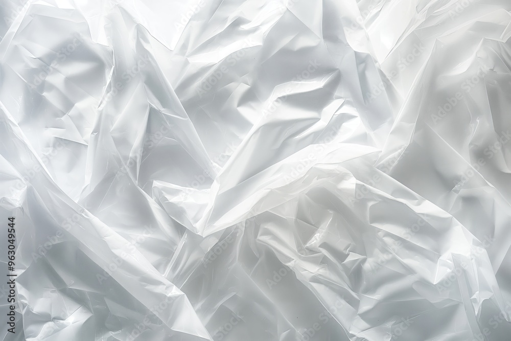 Poster Crumpled paper in motion. Folded texture creates dynamic effect on clean white background. Unique perspective adds depth to image. Perfect for creative projects and design inspiration.