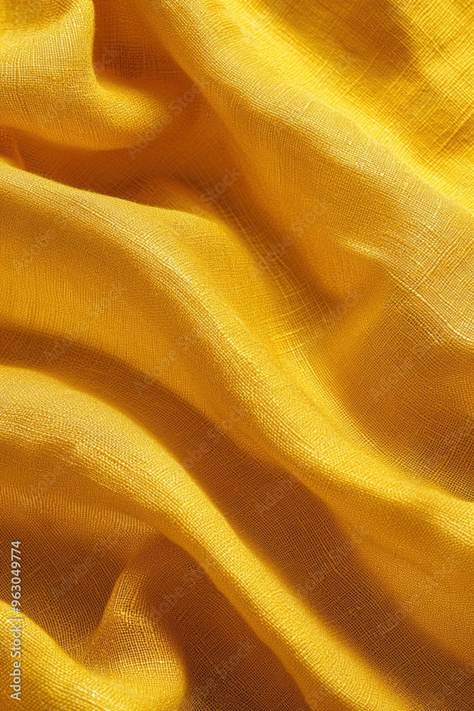 Poster yellow fabric texture pattern close-up view. soft flowing material possibly cotton linen slightly wr