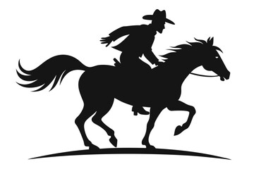 Vector black silhouette of a wild west cowboy riding a running horse