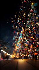 Obraz premium Sparkling Christmas Trees Illuminate a Festive Street at Night With Colorful Lights