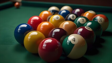 A close-up of some vibrant pool balls. flat design illustration. generative ai