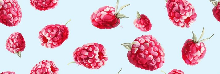 Seamless repetitive pattern background of raspberry fruit for fabric design