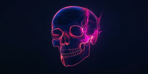 Neon skull with glowing pink and blue lines.