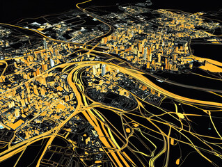 Obraz premium Technical aerial visual, 3D LiDAR GIS aerial map satellite scan model isolated, showing Johannesburg, South Africa. Elevation, topography, render