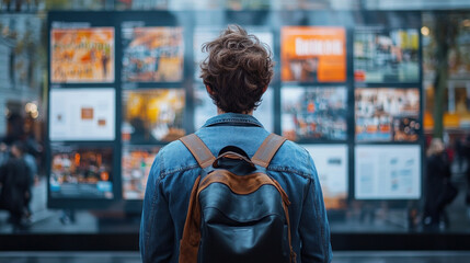 Fototapeta premium The job seeker scrolls through job listings on a digital platform, exploring new opportunities.