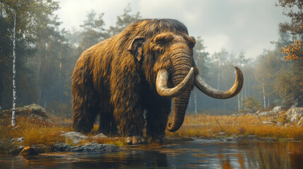 Obraz premium The prehistoric mammoth comes to life through computer animation, showing its movements and behavior.