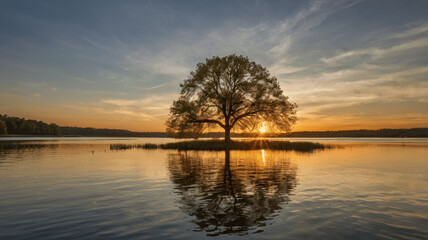 Obraz premium sunset on the river