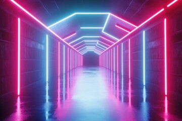 Neon lights in modern futuristic corridor