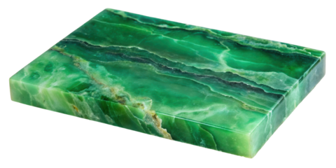 Green marble block featuring natural veins and a smooth surface. The stone highlights organic patterns and vibrant green tones. Isolated on transparent background, png.