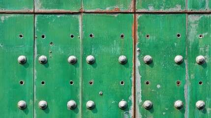 Fototapeta premium Rustic green wooden gate with metal studs