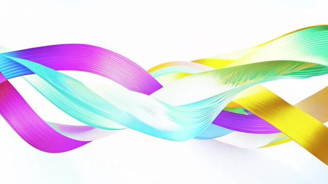 Intersecting rainbow ribbons weaving in wave-like patterns in dynamic 2D vector animation