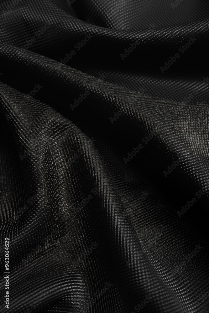 Aufkleber Close-up view of black fabric with zigzag pattern. Fabric folded in half reveals intricate design. Blurred background draws focus to textured surface creating depth.