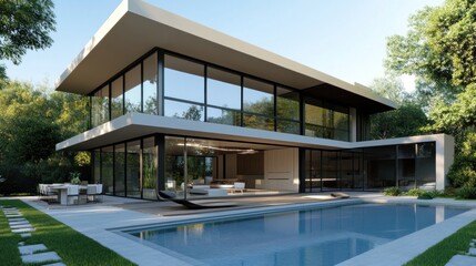 Fototapeta premium Modern House with Pool and Backyard