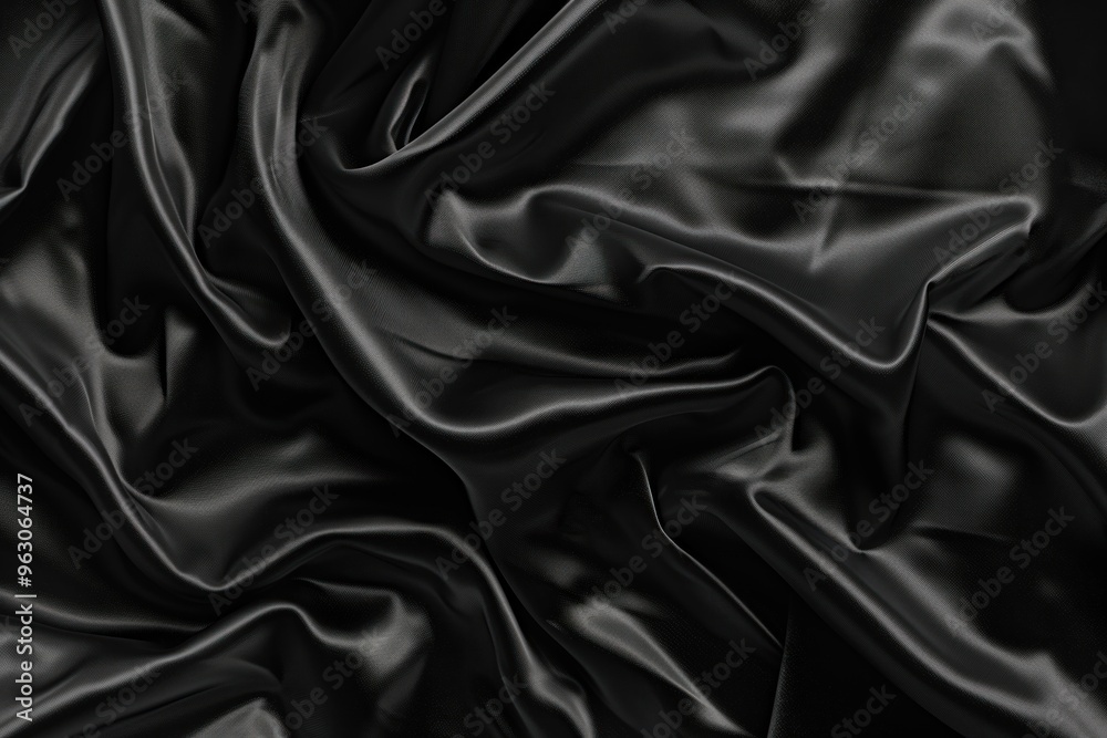 Poster Black fabric with grid-like pattern in shades of green and black. Synthetic material possibly polyester with slight wrinkle texture. Small holes create sense of depth, focus on intricate pattern.