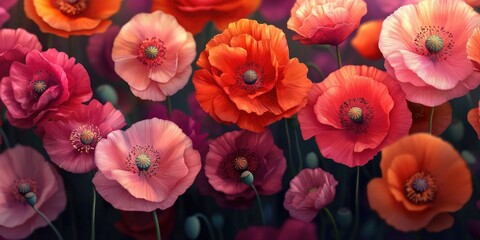 Vivid Field of Red Poppies