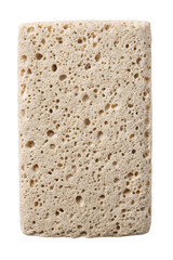 Porous beige stone block with a rough surface and visible pores. Suitable for construction projects and decorative architectural applications. Isolated on transparent background, png.