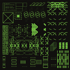 cyberpunk y2k 2000s gaming futuristic icon pattern  set collection template hud for branding fashion t-shirt decoration decals, 2d illustration rendering vector 