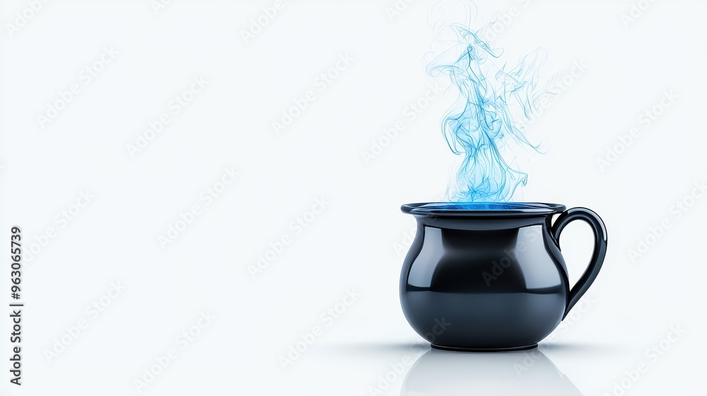 Wall mural Brewing Magic: Bubbling Witch's Cauldron with Smoky Potion on White Background