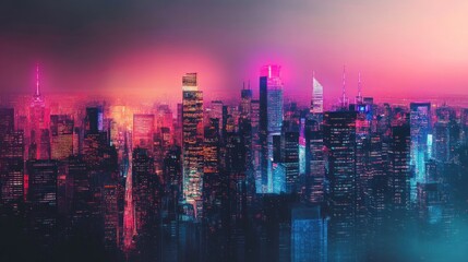 Obraz premium Cityscape with Pink and Blue Sky