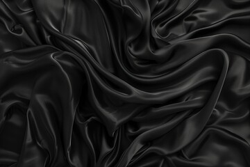 Obraz premium Black fabric texture close-up. Slightly wrinkled smooth surface. Grid-like pattern in green and black shades. Synthetic material possibly polyester. Blurred background creates depth.