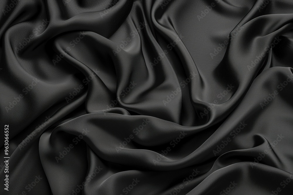 Poster Close-up view of black fabric with intricate texture pattern. Fabric appears smooth and folded in half, revealing its complex design. Blurred background draws focus to the fabric unique pattern.