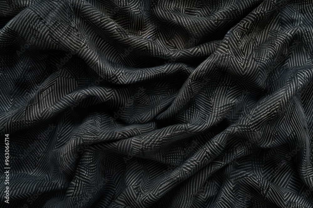 Aufkleber Close-up view of black fabric with subtle pattern. Fabric appears to be versatile, suitable for clothing and home decor. Blurred background highlights textured fabric. Simple composition.