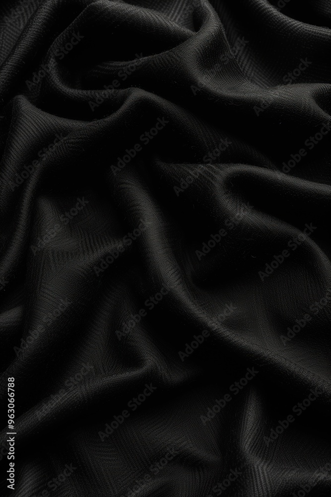Aufkleber Black fabric texture close-up shows subtle sheen with slight curl adding movement. Simple gray background contrasts with black fabric drawing attention.