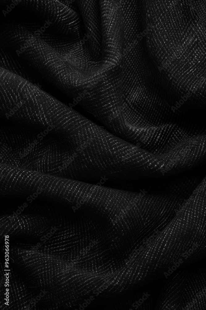 Aufkleber Close-up view of black fabric with zigzag pattern. Fabric has slightly wrinkled texture adding depth to scene. Gray stripe on right side creates contrast and visual interest.