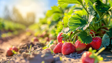 Strawberry patch in the beautiful day