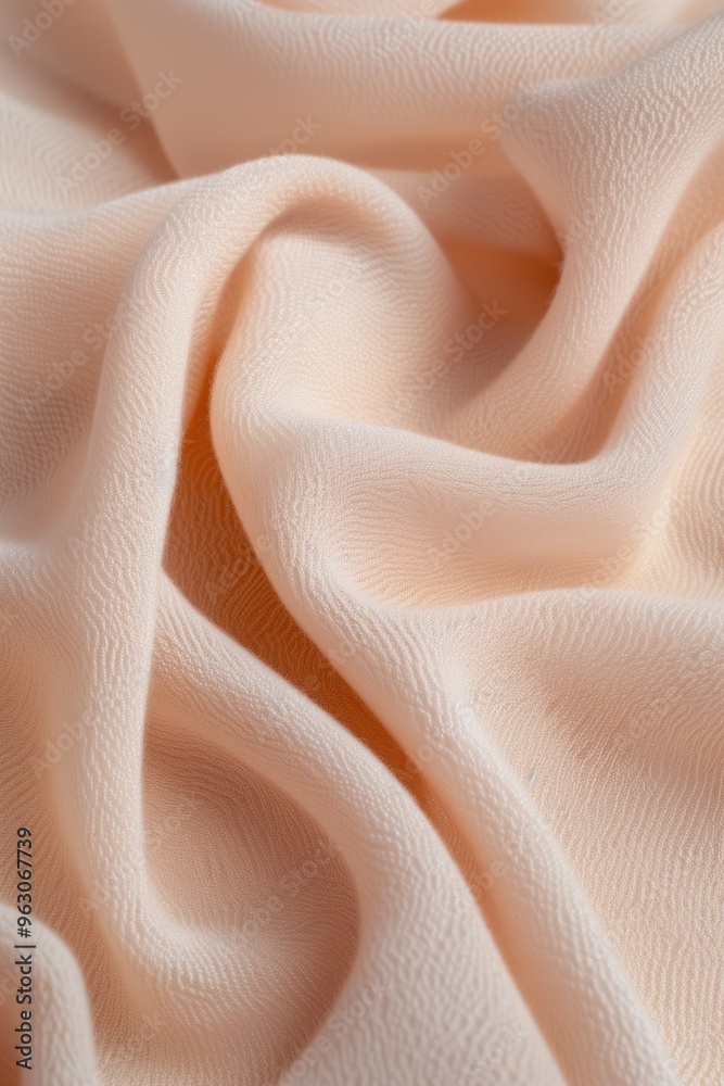 Aufkleber close-up view of fabric with light pink hue, folded in half to reveal intricate texture and pattern.