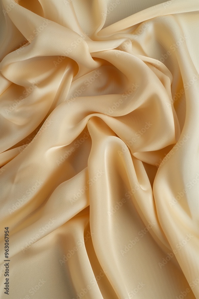 Poster Close-up view of fabric with light beige hue, crumpled texture and gray stripe. Fabric appears worn, adding depth to composition. Suitable for fashion, textile or design projects.