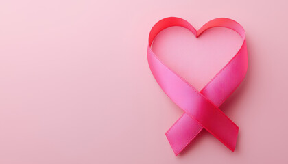 pink ribbon cancer awareness wrapped around a heart, symbol of care, flat design illustration