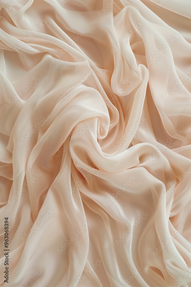 Aufkleber Close-up view of soft flowing fabric with subtle sheen. Fabric appears slightly wrinkled, possibly folded or draped. Blurred background draws focus to texture and creates intimate atmosphere.