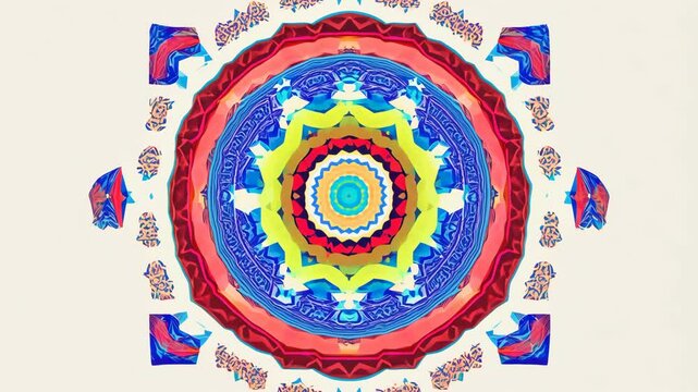 Spinning and unfolding rainbow mandala revealing colorful intricate layers in 2D vector animation