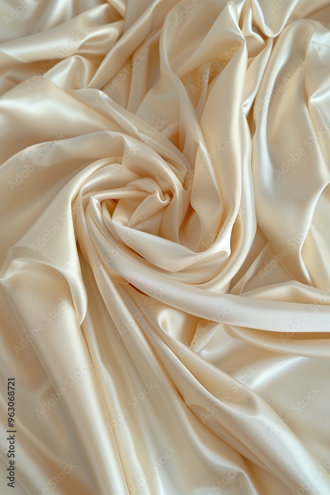 Aufkleber Close-up view of beige fabric with intricate texture patterns. Fabric folded to create depth and dimension. Blurred background focuses on fabric unique design.