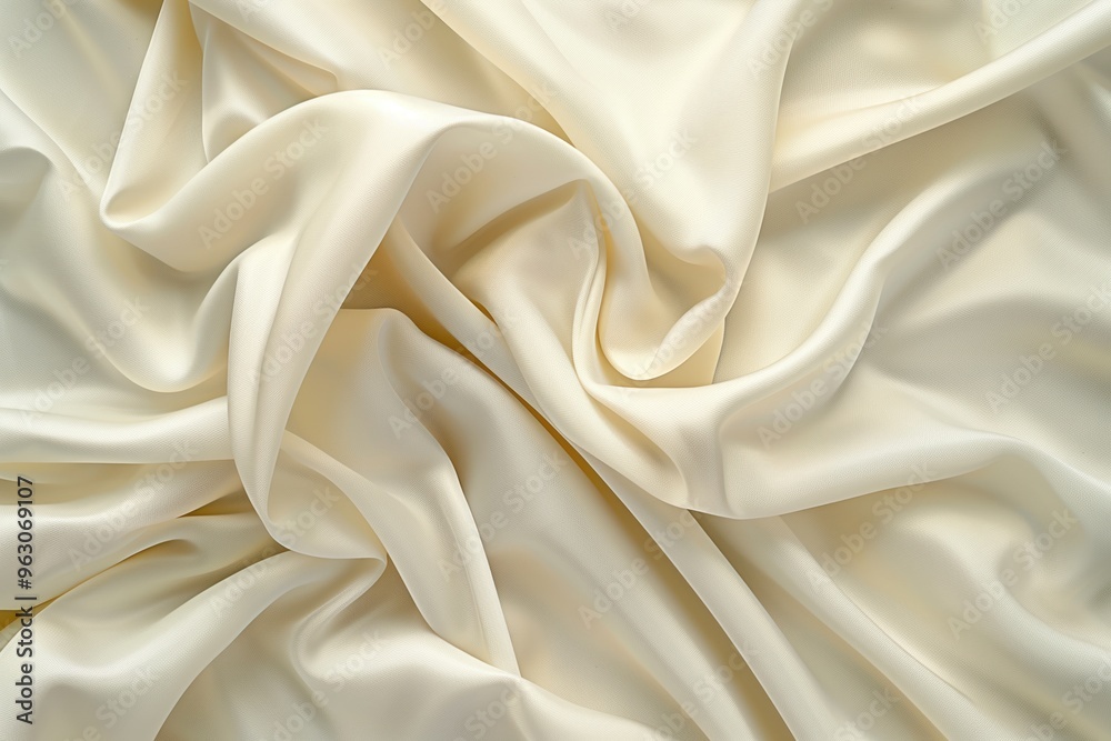Poster Close-up view of fabric texture with soft white surface and intricate design. Fabric folded in half reveals details, gray and beige colors create harmonious atmosphere.