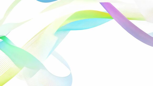 Mesmerizing rainbow ribbons weaving and swirling in colorful 2D vector animation
