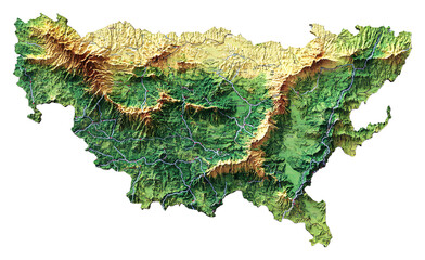 Topographic map of a mountainous terrain isolated on transparent background