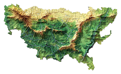 Topographic map of a mountainous terrain isolated on transparent background