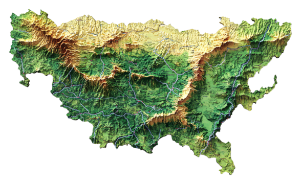 Topographic map of a mountainous terrain isolated on transparent background - Powered by Adobe