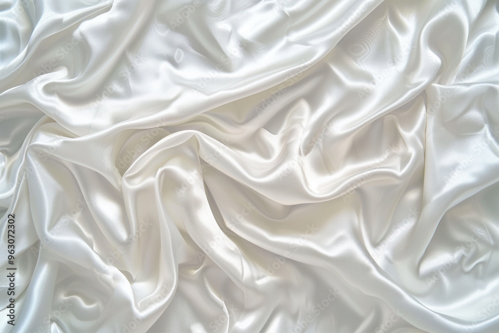 Poster close-up view of white fabric with slight curl edges, wrinkled texture. fabric possibly clothing or 