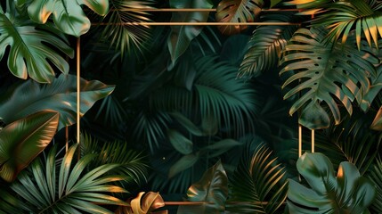 Lush tropical leaves create a vibrant frame on a dark background, highlighting nature s beauty with a touch of elegance