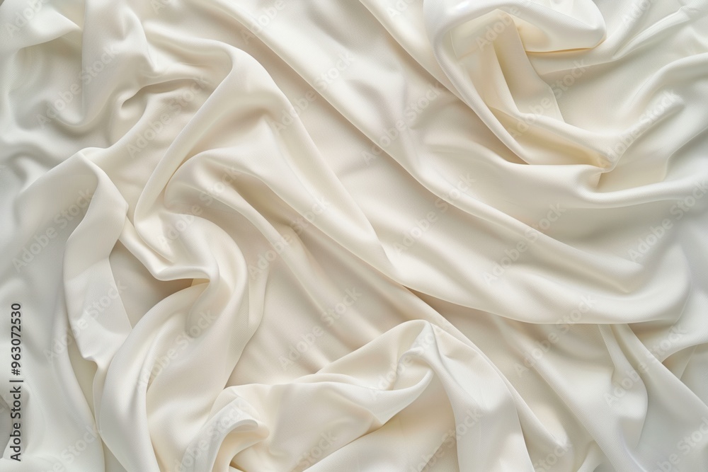 Poster close-up view of white fabric with slight sheen, folded in half revealing intricate texture and stru